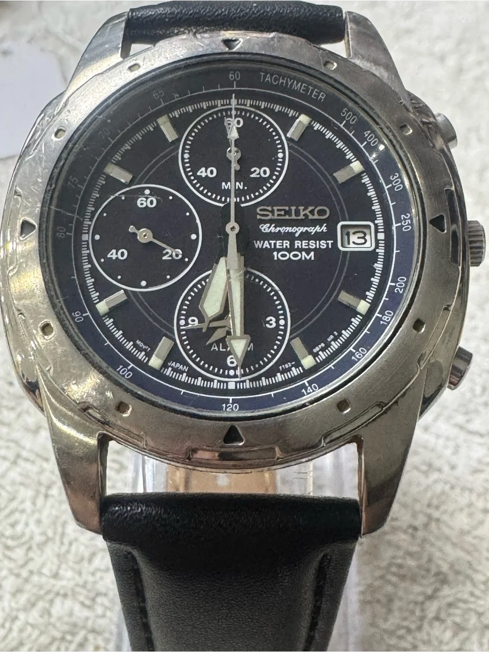 Seiko Men's Blue Dial Chronograph Watch with Black Strap